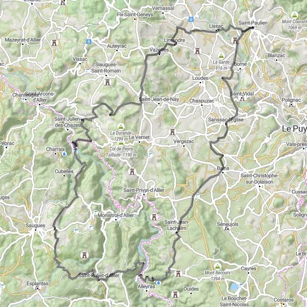 Map miniature of "Ultimate Challenge" cycling inspiration in Auvergne, France. Generated by Tarmacs.app cycling route planner