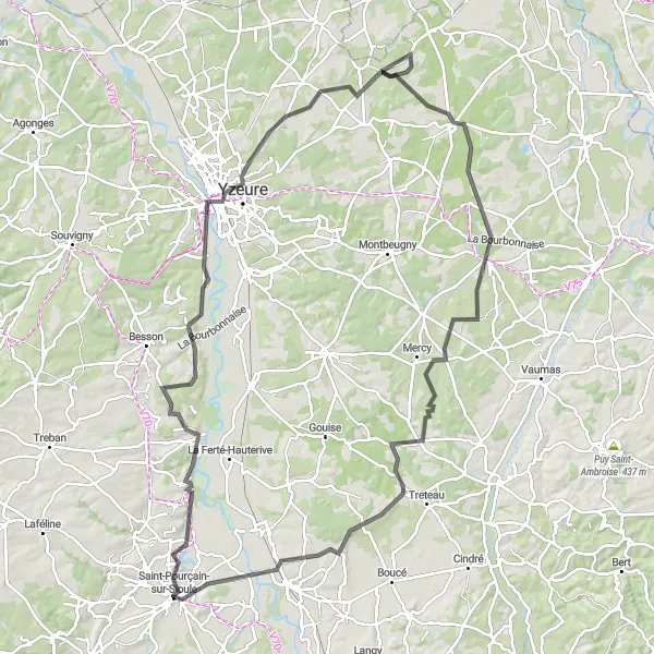 Miniature de la carte de l'inspiration cycliste "Circuit du Château de Panessière" dans la Auvergne, France. Générée par le planificateur d'itinéraire cycliste Tarmacs.app