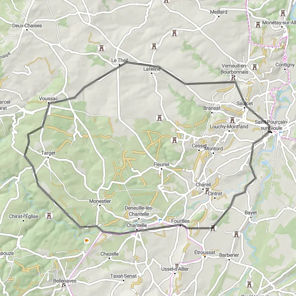 Miniature de la carte de l'inspiration cycliste "Le Circuit des Vallées" dans la Auvergne, France. Générée par le planificateur d'itinéraire cycliste Tarmacs.app