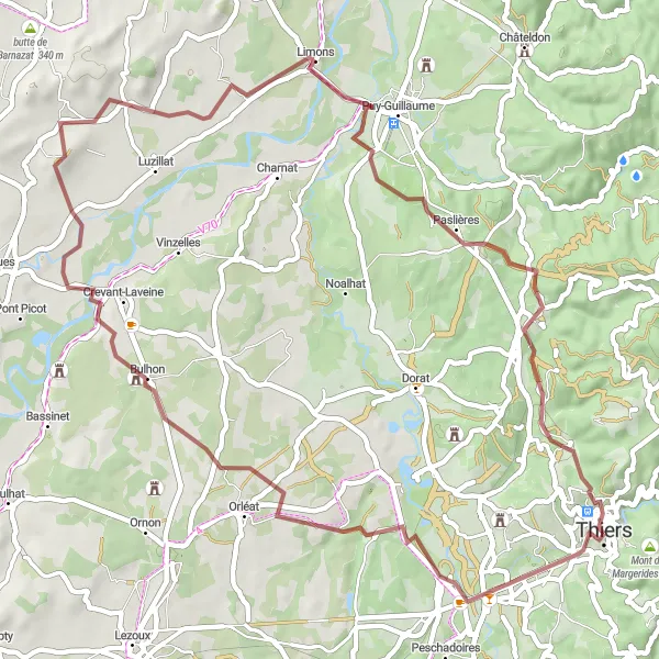 Map miniature of "The Gravel Adventure" cycling inspiration in Auvergne, France. Generated by Tarmacs.app cycling route planner