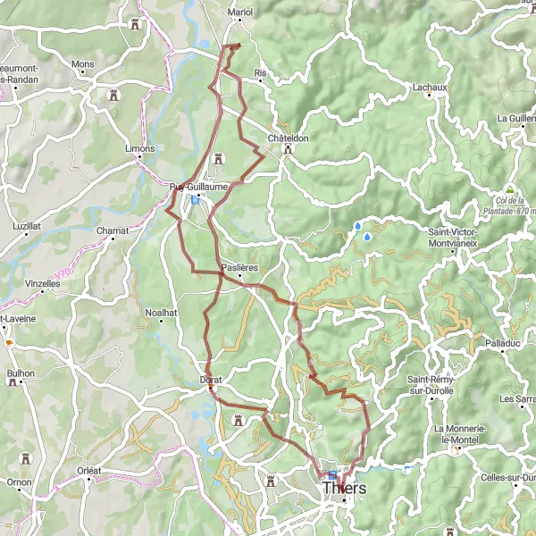 Map miniature of "Gravel Experience" cycling inspiration in Auvergne, France. Generated by Tarmacs.app cycling route planner