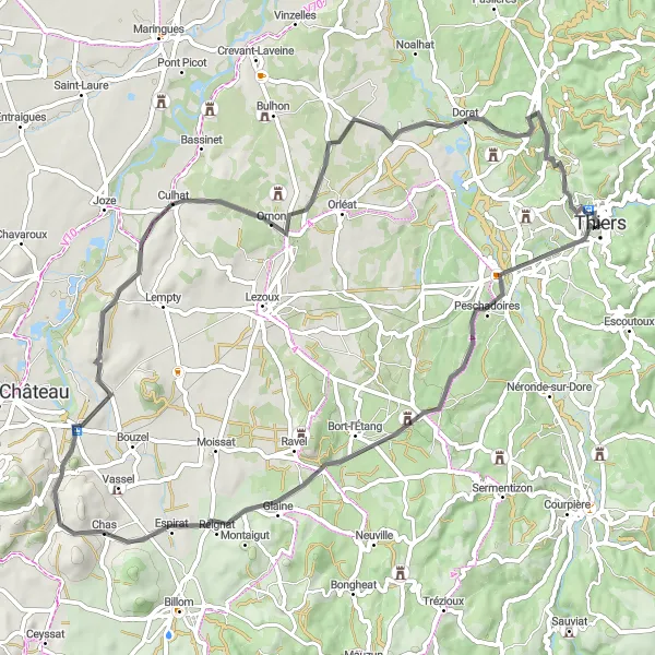 Map miniature of "Enchanting Countryside Escapade" cycling inspiration in Auvergne, France. Generated by Tarmacs.app cycling route planner