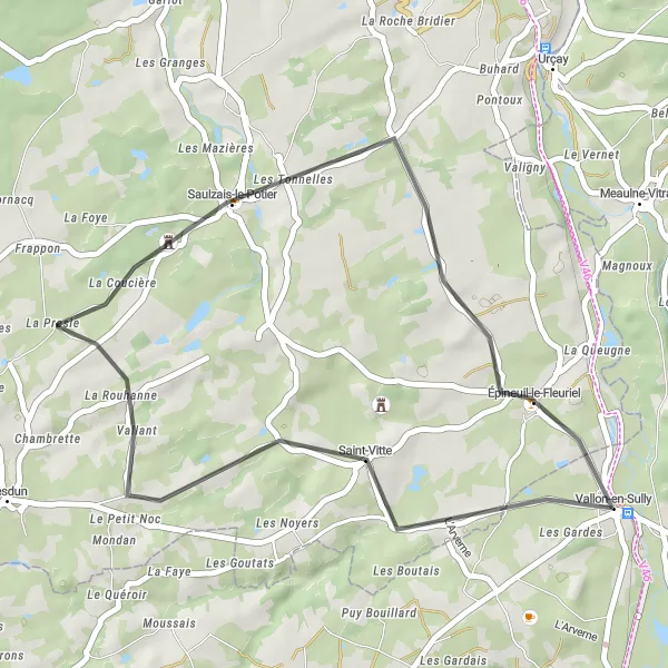 Map miniature of "The Saint-Vitte Loop" cycling inspiration in Auvergne, France. Generated by Tarmacs.app cycling route planner