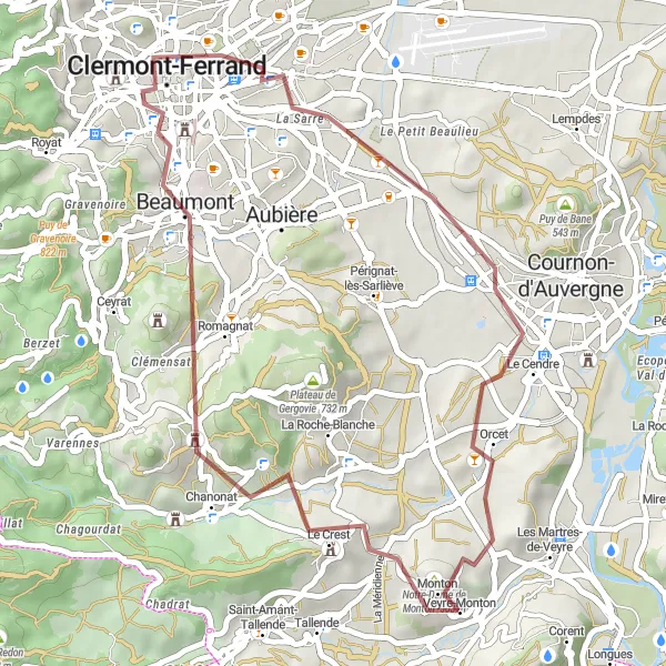 Map miniature of "Les Chemins de Chanonat" cycling inspiration in Auvergne, France. Generated by Tarmacs.app cycling route planner