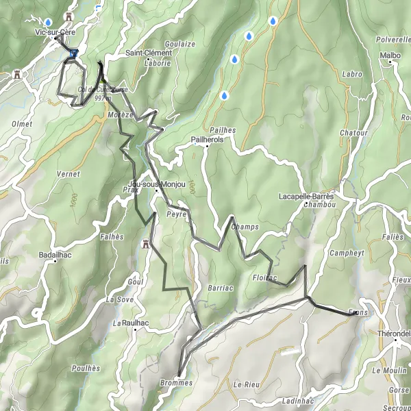Miniature de la carte de l'inspiration cycliste "La Route des Châteaux et Forteresses" dans la Auvergne, France. Générée par le planificateur d'itinéraire cycliste Tarmacs.app