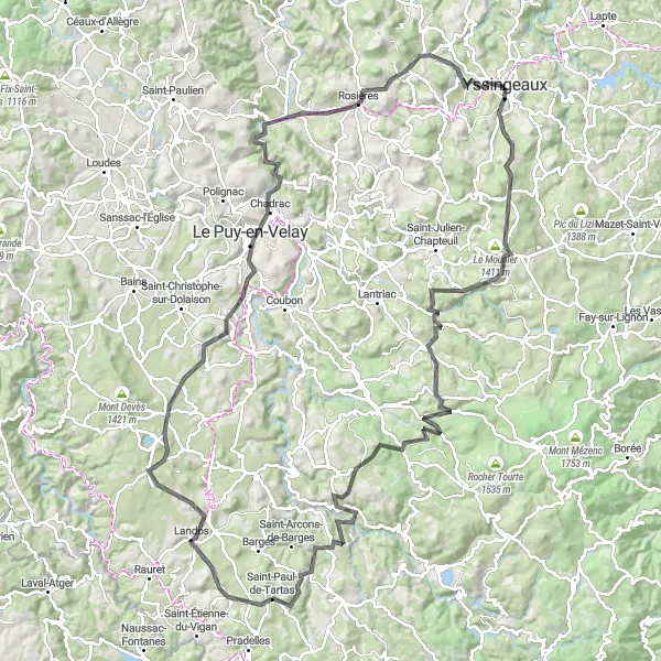 Miniature de la carte de l'inspiration cycliste "Le Testavoyre à Table d'orientation" dans la Auvergne, France. Générée par le planificateur d'itinéraire cycliste Tarmacs.app