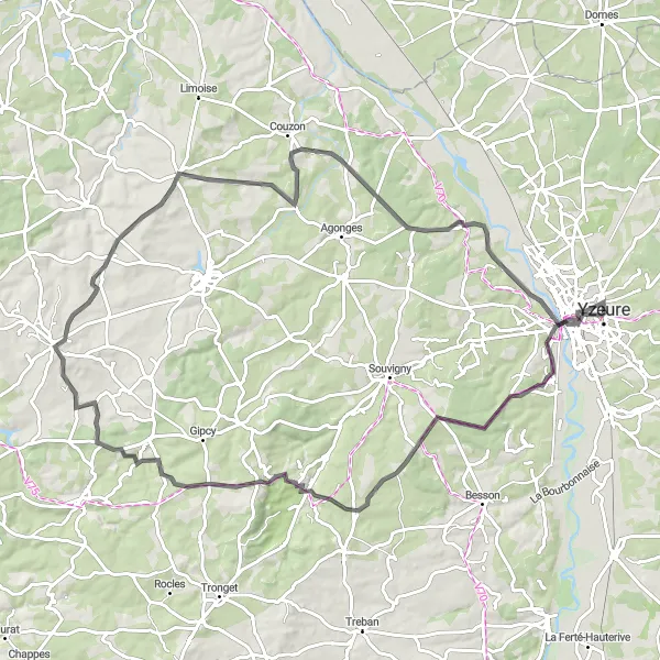 Map miniature of "The Historic Route" cycling inspiration in Auvergne, France. Generated by Tarmacs.app cycling route planner