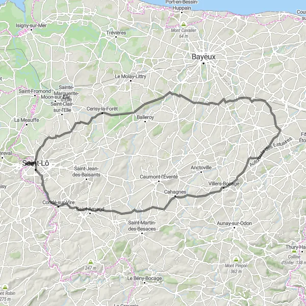 Map miniature of "Ultimate Challenge: Long and Beautiful" cycling inspiration in Basse-Normandie, France. Generated by Tarmacs.app cycling route planner