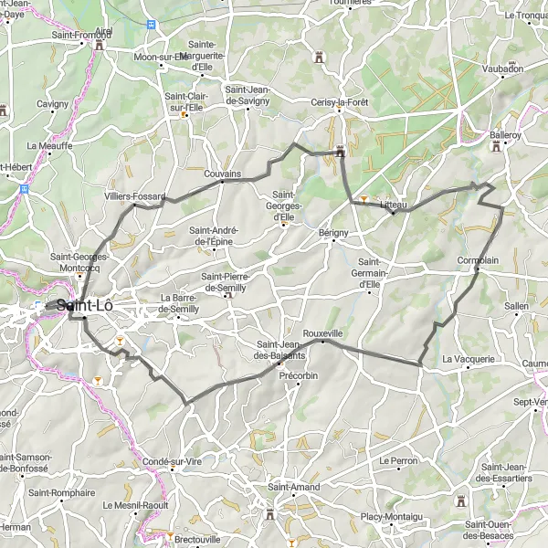 Miniature de la carte de l'inspiration cycliste "Circuit autour d'Agneaux" dans la Basse-Normandie, France. Générée par le planificateur d'itinéraire cycliste Tarmacs.app