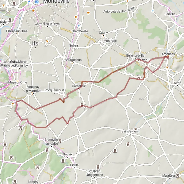 Miniature de la carte de l'inspiration cycliste "Le Tour des Châteaux" dans la Basse-Normandie, France. Générée par le planificateur d'itinéraire cycliste Tarmacs.app