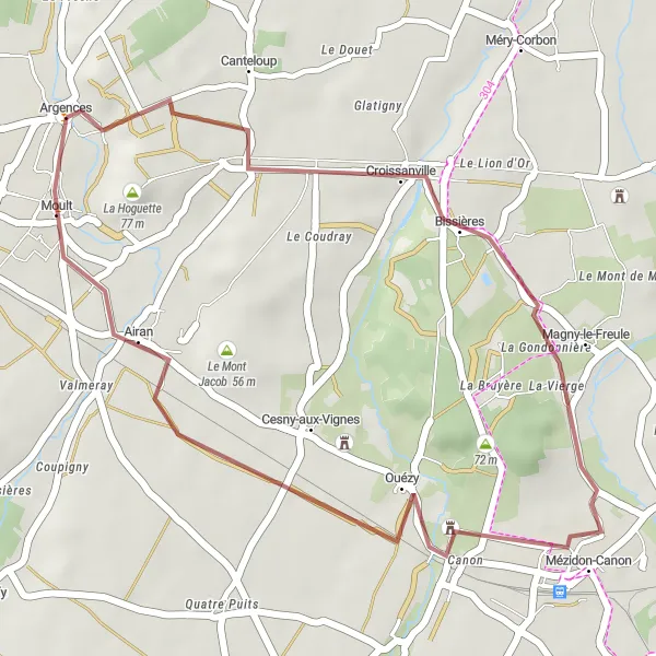 Miniature de la carte de l'inspiration cycliste "La Randonnée de La Hoguette" dans la Basse-Normandie, France. Générée par le planificateur d'itinéraire cycliste Tarmacs.app
