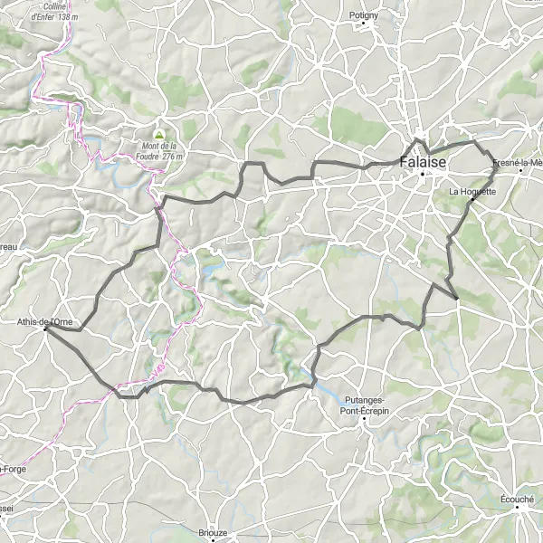 Map miniature of "Athis-de-l'Orne Road Route" cycling inspiration in Basse-Normandie, France. Generated by Tarmacs.app cycling route planner