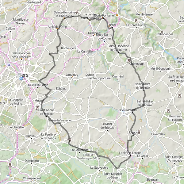 Map miniature of "Scenic Adventure" cycling inspiration in Basse-Normandie, France. Generated by Tarmacs.app cycling route planner