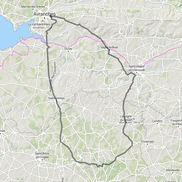 Map miniature of "The Launteval Circuit" cycling inspiration in Basse-Normandie, France. Generated by Tarmacs.app cycling route planner