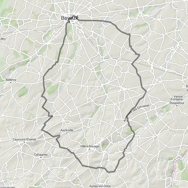 Map miniature of "Hills and Valleys" cycling inspiration in Basse-Normandie, France. Generated by Tarmacs.app cycling route planner