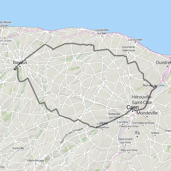 Map miniature of "Castles and Manors of Normandy" cycling inspiration in Basse-Normandie, France. Generated by Tarmacs.app cycling route planner