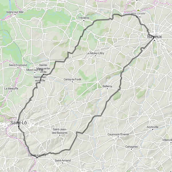 Map miniature of "Historical Villages and Stunning Landscapes" cycling inspiration in Basse-Normandie, France. Generated by Tarmacs.app cycling route planner