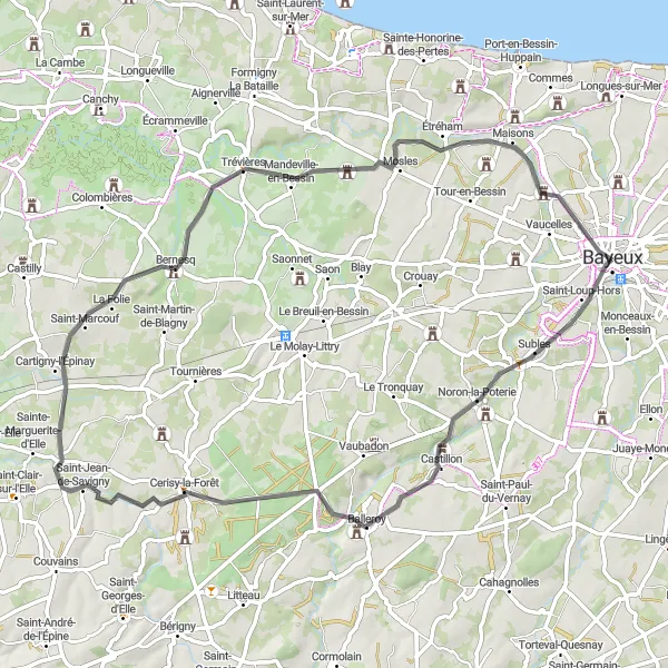 Map miniature of "Countryside Delights" cycling inspiration in Basse-Normandie, France. Generated by Tarmacs.app cycling route planner