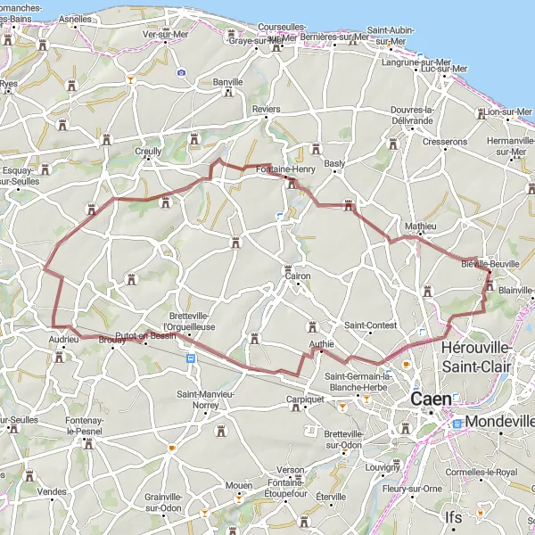 Map miniature of "Discover Rural Charms: Biéville-Beuville Loop" cycling inspiration in Basse-Normandie, France. Generated by Tarmacs.app cycling route planner