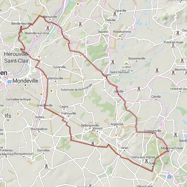 Map miniature of "Gravel Adventure" cycling inspiration in Basse-Normandie, France. Generated by Tarmacs.app cycling route planner