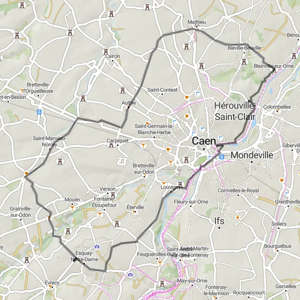 Map miniature of "Historical Manor Houses and Rural Charm" cycling inspiration in Basse-Normandie, France. Generated by Tarmacs.app cycling route planner