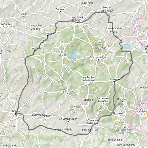 Map miniature of "Scenic Coastal Ride" cycling inspiration in Basse-Normandie, France. Generated by Tarmacs.app cycling route planner