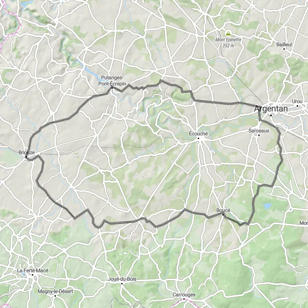 Map miniature of "Briouze to Giel-Courteilles Round-trip" cycling inspiration in Basse-Normandie, France. Generated by Tarmacs.app cycling route planner