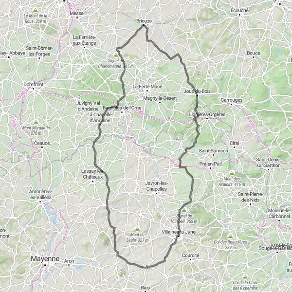 Map miniature of "Challenging Road Cycling Route with Stunning Views and Historic Villages" cycling inspiration in Basse-Normandie, France. Generated by Tarmacs.app cycling route planner