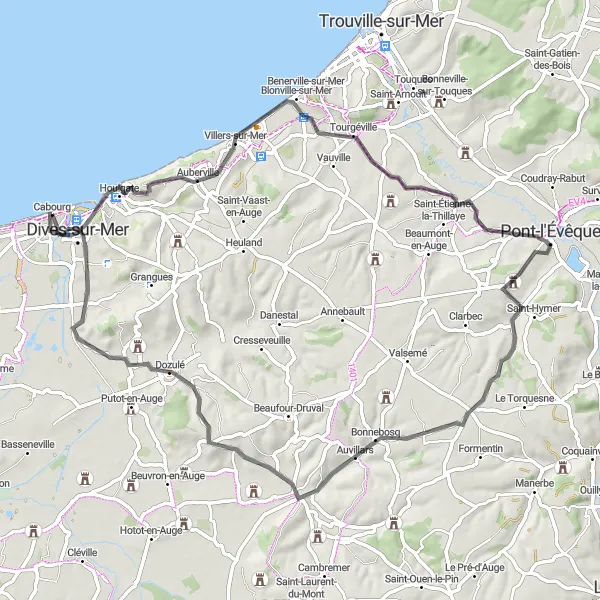 Map miniature of "Coastal Delights" cycling inspiration in Basse-Normandie, France. Generated by Tarmacs.app cycling route planner