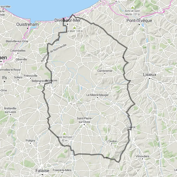 Map miniature of "Breathtaking Coastal Journey" cycling inspiration in Basse-Normandie, France. Generated by Tarmacs.app cycling route planner