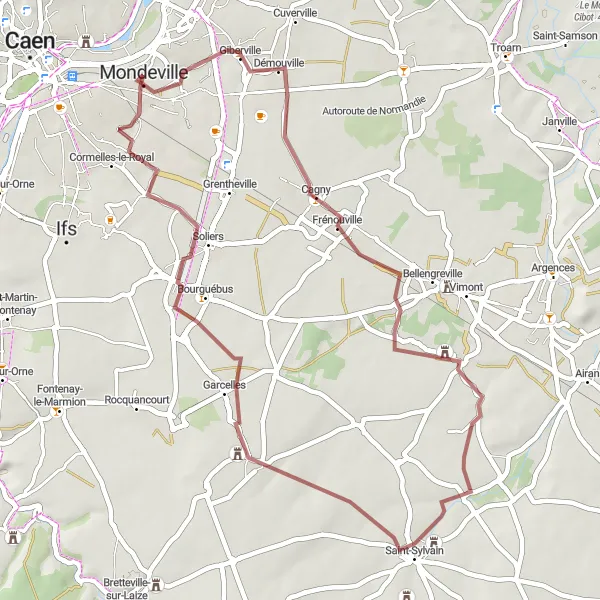 Miniature de la carte de l'inspiration cycliste "Le Circuit de Démouville et Frénouville" dans la Basse-Normandie, France. Générée par le planificateur d'itinéraire cycliste Tarmacs.app