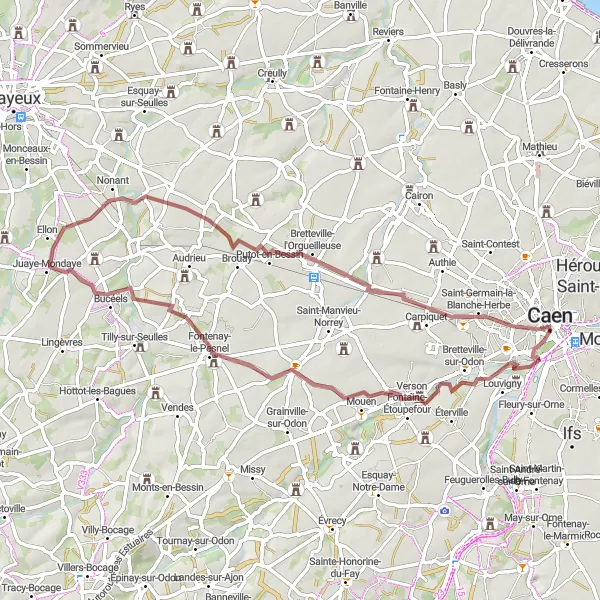 Map miniature of "The Gravel Adventure" cycling inspiration in Basse-Normandie, France. Generated by Tarmacs.app cycling route planner