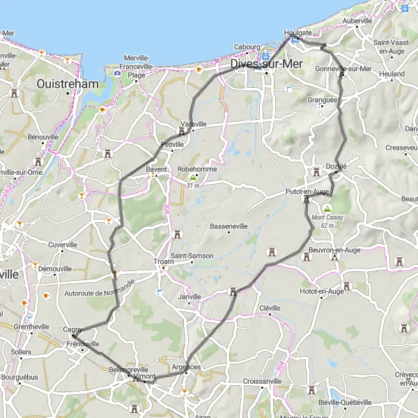 Map miniature of "Scenic Road Cycling Route from Cagny to Vimont" cycling inspiration in Basse-Normandie, France. Generated by Tarmacs.app cycling route planner