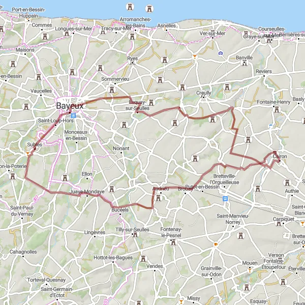 Map miniature of "Off-Road Gravel Cycling Route near Cairon" cycling inspiration in Basse-Normandie, France. Generated by Tarmacs.app cycling route planner