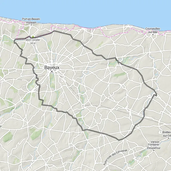 Map miniature of "Picturesque Road Trip in Basse-Normandie" cycling inspiration in Basse-Normandie, France. Generated by Tarmacs.app cycling route planner