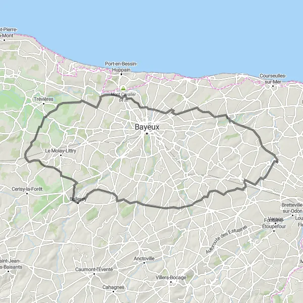 Map miniature of "Scenic Road Cycling Route in Basse-Normandie" cycling inspiration in Basse-Normandie, France. Generated by Tarmacs.app cycling route planner