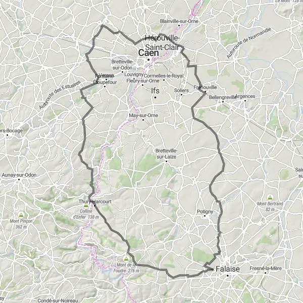 Map miniature of "Scenic Road Cycling Route near Cairon" cycling inspiration in Basse-Normandie, France. Generated by Tarmacs.app cycling route planner