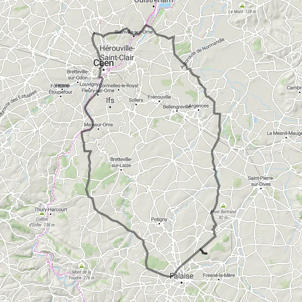 Miniature de la carte de l'inspiration cycliste "Boucle des Vallées Normandes" dans la Basse-Normandie, France. Générée par le planificateur d'itinéraire cycliste Tarmacs.app