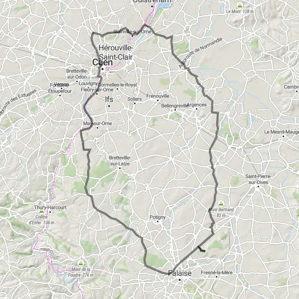 Map miniature of "Countryside Road Discovery" cycling inspiration in Basse-Normandie, France. Generated by Tarmacs.app cycling route planner