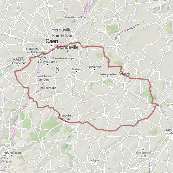 Miniature de la carte de l'inspiration cycliste "Les collines de Basse-Normandie" dans la Basse-Normandie, France. Générée par le planificateur d'itinéraire cycliste Tarmacs.app