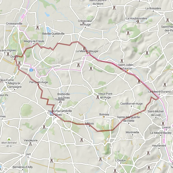 Map miniature of "Exploring the countryside in Basse-Normandie" cycling inspiration in Basse-Normandie, France. Generated by Tarmacs.app cycling route planner