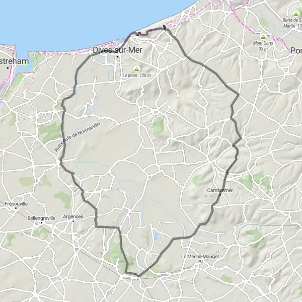 Map miniature of "The Troarn Loop" cycling inspiration in Basse-Normandie, France. Generated by Tarmacs.app cycling route planner