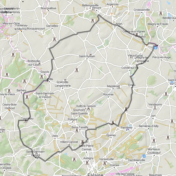 Miniature de la carte de l'inspiration cycliste "Tour du Mont Jacob" dans la Basse-Normandie, France. Générée par le planificateur d'itinéraire cycliste Tarmacs.app
