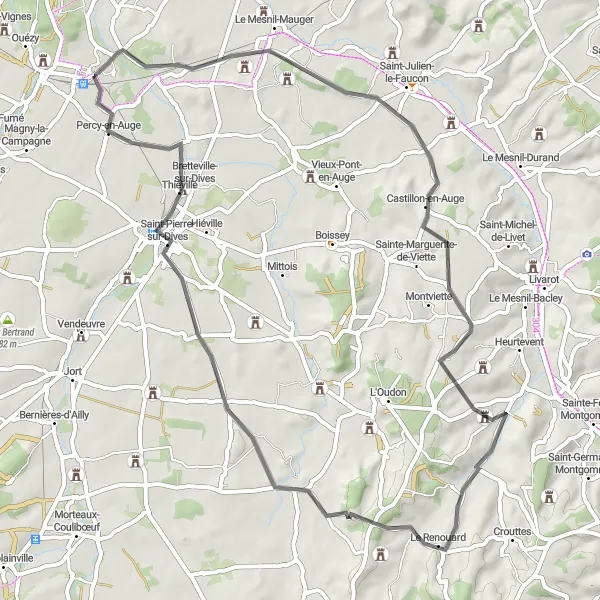 Map miniature of "The Authentic Bocage Experience" cycling inspiration in Basse-Normandie, France. Generated by Tarmacs.app cycling route planner