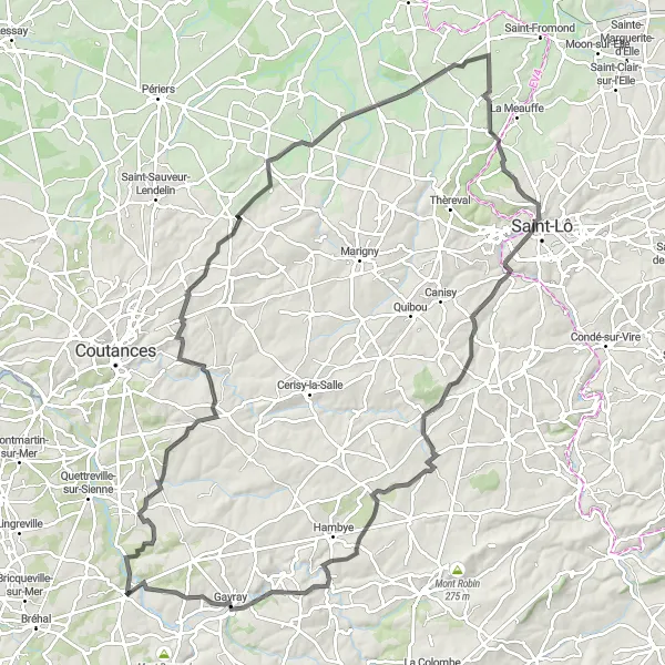 Map miniature of "The Mesnil-Aubert Adventure" cycling inspiration in Basse-Normandie, France. Generated by Tarmacs.app cycling route planner