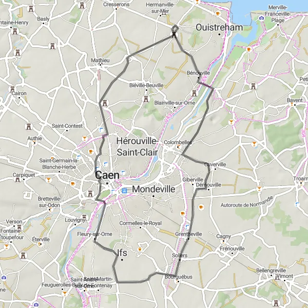 Map miniature of "Colleville-Montgomery Loop" cycling inspiration in Basse-Normandie, France. Generated by Tarmacs.app cycling route planner