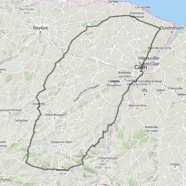 Map miniature of "Colleville-Montgomery Grand Road Tour" cycling inspiration in Basse-Normandie, France. Generated by Tarmacs.app cycling route planner