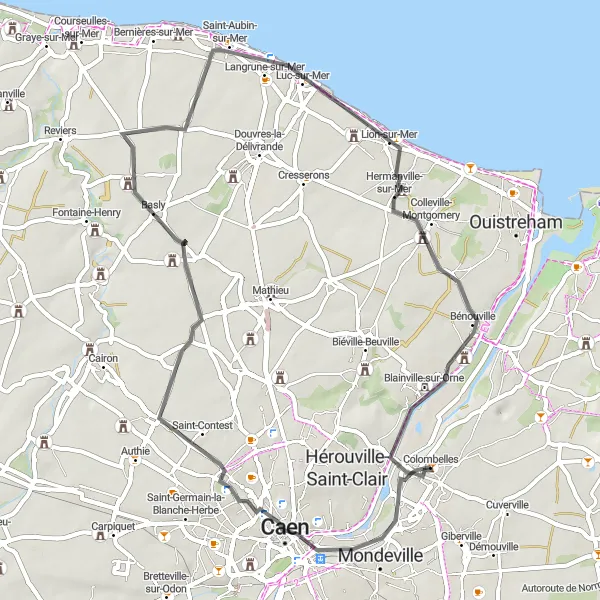 Map miniature of "The Charm of Basse-Normandie" cycling inspiration in Basse-Normandie, France. Generated by Tarmacs.app cycling route planner