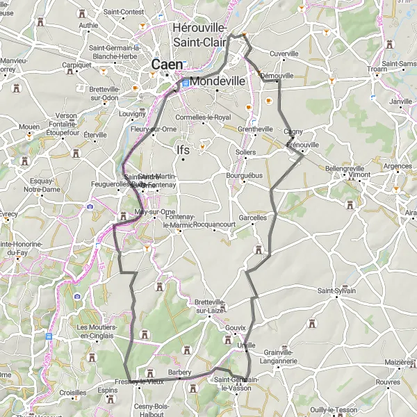 Map miniature of "Scenic Road Tour" cycling inspiration in Basse-Normandie, France. Generated by Tarmacs.app cycling route planner