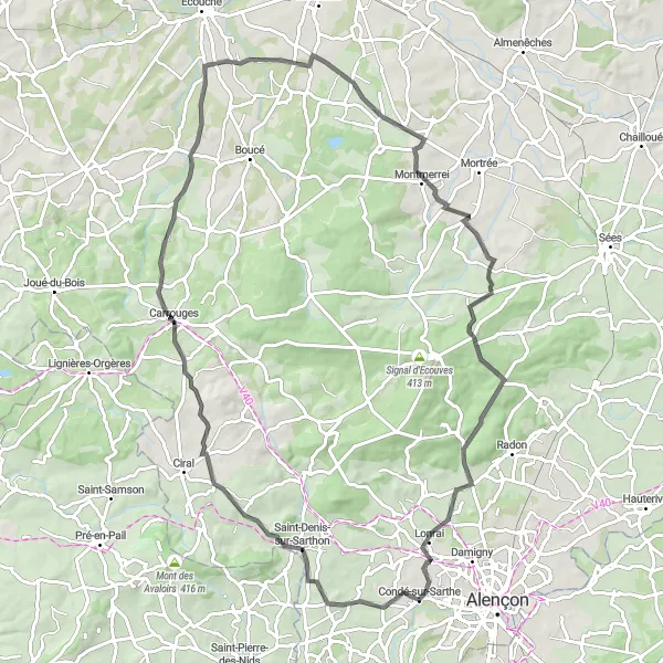 Miniature de la carte de l'inspiration cycliste "Tour de la Sarthe historique" dans la Basse-Normandie, France. Générée par le planificateur d'itinéraire cycliste Tarmacs.app